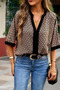 New Season Women's Short Sleeve Front Striped Detail Patterned Sandy Blouse - 2