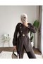 Women's Zara Kupra Seyyar Belt Piece Gold Buttoned Trousers Set - Brown - 4