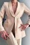 Tie-Up Blazer Jacket Wide Leg Trousers Set - 4