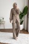 Women's Zara Kupra Seyyar Belt Piece Gold Buttoned Trousers Set - Mink