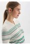 Green Navy Blue Striped Ecru Knitwear Top - 4