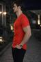 Men's Oval Collar Red T-Shirt - 2