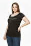 Women's Plus Size Summer Short Sleeve Black Stone Embroidered Body Blouse 17C-3005 - 3