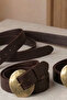 Leather Antique Gold Buckled Brown Belt - 3
