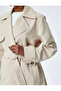 Gabardine Fabric Double Breasted Trench Coat with Belt Pockets - 7