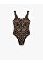 Matte Fabric Thick Strap Leopard Patterned Swimsuit - 4