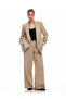 Viscose Linen Blended Straight Wide Leg Fabric Trousers with Pockets