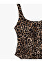 Matte Fabric Thick Strap Leopard Patterned Swimsuit - 6