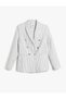 Double Breasted Striped Blazer Jacket with Button Pockets - 6