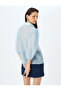 Textured 3/4 Balloon Sleeve Semi Sheer Shirt - 4