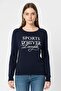 Women Crew Neck Graphic Print Sweater, Navy - 5