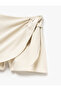 Linen Blended Double Breasted Shorts Skirt with Binding Detail - 6