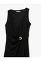 Sleeveless V Neck Long Double Breasted Dress with Metal Accessories Detail - 5