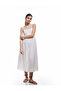Cotton Midi Strap Brodeled Scalloped Flared Dress with Window Detail on the Back - 2