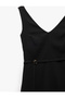 Crepe Fabric Sleeveless Pocketed Belted Slim Fit A-Line Midi Length V-Neck Dress - 5