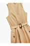 Pocketed V-Neck Long Poplin Dress with Belt Detail - 6