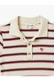 Striped Short Sleeve Polo Neck Embroidery Detail T-Shirt - 5