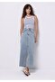Slim Fit Straight Zippered Women's Light Blue Skirt