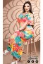 Women's Plus Size Rainbow Patterned Lycra Long Viscose Dress with 3 Bows on the Back