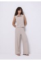 Regular Fit Mid Waist Straight Pocketed Women's Beige Sweatpants - 3