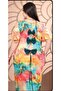 Women's Plus Size Rainbow Patterned Lycra Long Viscose Dress with 3 Bows on the Back - 2