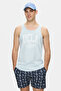Pebble Sky Blue Zero Sleeve Printed 100% Cotton Oversize Men's Tshirt