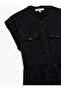 Mini Buttoned Fisto Detailed Judge Collar Sleeveless Shirt Dress - 5