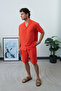 Men's Orange Lightweight Loose Fit Linen Shirt - 3