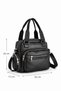 Women's Black Leather Column Strap Multi-Compartment Daily City Bag Bag Si - 5
