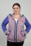 Women's Hooded Checkered Plus Size Coat with Front Zipper Pockets and Mesh Detail - 3