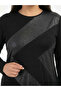 Modal Fabric Patchwork Dress with Stone Print and Synthetic Leather Details, Loose Fit - 3