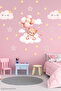 Cute Teddy Bear Baby on Pink Clouds, Kids Room Wall Sticker Set, Glass Sticker - 4