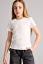 Corded Fabric Ribbed Knit T-Shirt for Girls H6193A826Sm