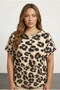 Plus Size Crew Neck Short Sleeve Eyelet Detail Leopard Print Blouse 304127 - 2
