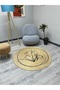Boho 902 Floral Patterned Round Natural Color Double Sided Carpet Made with Jute Nature Yarn - 3