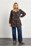 Plus Size Long Sleeve V Neck Front Pleated Floral Print Blouse 303720 - 2