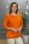 Women's Orange Boat Neck Lycra Thin Knitwear Blouse - 3
