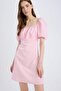 Square Neck Linen Blend Short Sleeve Mini Dress D8272Ax25Sm - 3