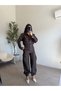 Brown Stretch Fabric Pants Jacket Set