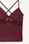 Regular Fit V Neck Lace Detailed Suspender Satin Top G1670Ax25Au - 4