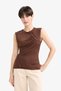 Slim Fit Slim Fit Crew Neck Lace Detail Sleeveless Blouse G4116Ax25Au - 3