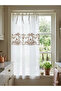 Fleur Ecru Beige Linen Look Embroidered Tulle Kitchen Curtain – Farbela Panel with Border (Width X Length) - 4