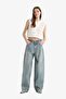 Carpenter Fit High Waist Long Leg Long Jean Look Snow Washed Trousers E7782Ax25Au - 2