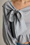 Boat Neck Bow Detail Striped Long Sleeve Blouse G5001Ax25Wn - 4