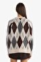 Oversized Wide Fit Crew Neck Diamond Pattern Knitwear Sweater G4418Ax25Wn - 5