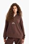 Oversize Wide Fit Stand Collar Zippered Printed Fleece Sweatshirt Y2649Az25Wn - 3