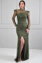 Women's 3-Piece Design Evening Dress Strapless Front Ruched Lined Long Dress Mock Neck Lace Blouse - 4
