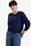 سويت شيرت سميك مطرز برقبة دائرية وقصة فضفاضة G2153AX25WN - 4