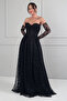 Women's 3-Piece Designer Evening Dress Strapless Stripe Beaded Lace Fabric Lined