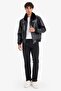 Regular Fit Plush Collar Knit Detail Faux Leather Pilot Jacket with Inner Pockets F5137AX25WN - 2